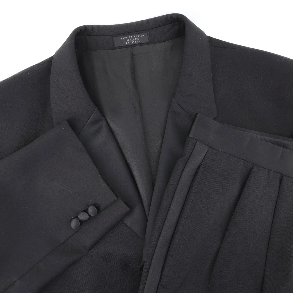 Jones New York 100% Wool 3-Button Tuxedo Suit Black Mens 42S 35x29